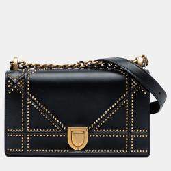 Pre Owned Dior Black Small Lambskin Studded Diorama Flap