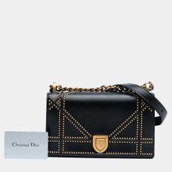 Pre Owned Dior Black Small Lambskin Studded Diorama Flap