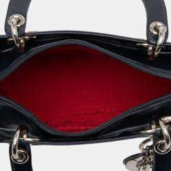 Pre Owned Dior Navy Blue Medium Glazed Calfskin Lady Dior
