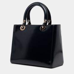 Pre Owned Dior Navy Blue Medium Glazed Calfskin Lady Dior
