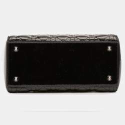 Pre Owned Dior Black Medium Patent Cannage Lady Dior