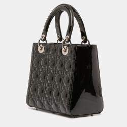 Pre Owned Dior Black Medium Patent Cannage Lady Dior