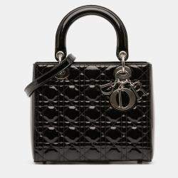 Pre Owned Dior Black Medium Patent Cannage Lady Dior