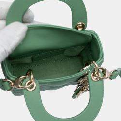 Pre Owned Dior Green Micro Lambskin Cannage Lady Dior