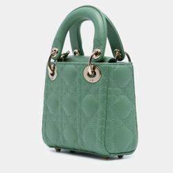 Pre Owned Dior Green Micro Lambskin Cannage Lady Dior