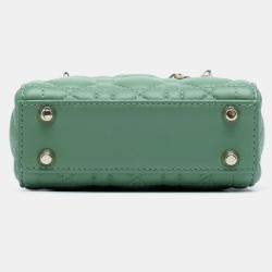 Pre Owned Dior Green Micro Lambskin Cannage Lady Dior