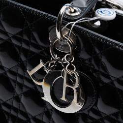 Pre Owned Dior Black Large Patent Cannage Lady Dior