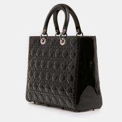 Pre Owned Dior Black Large Patent Cannage Lady Dior