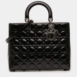 Pre Owned Dior Black Large Patent Cannage Lady Dior