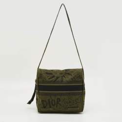 Pre Owned Dior Green Embroidered Canvas Diorcamp Messenger Bag
