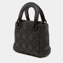 Pre Owned Dior Black Mini Ultra Matte Calfskin Cannage Studded Supple Lady Dior