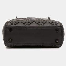 Pre Owned Dior Black Mini Ultra Matte Calfskin Cannage Studded Supple Lady Dior