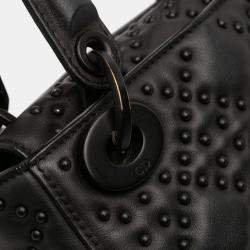 Pre Owned Dior Black Mini Ultra Matte Calfskin Cannage Studded Supple Lady Dior