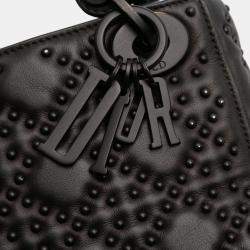 Pre Owned Dior Black Mini Ultra Matte Calfskin Cannage Studded Supple Lady Dior