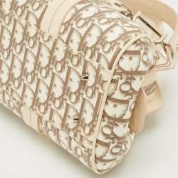 Pre Owned Dior Beige Diorissimo Fabric and Leather Floral Embroidered Frame Bag 