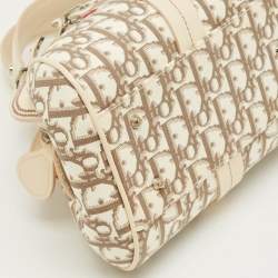 Pre Owned Dior Beige Diorissimo Fabric and Leather Floral Embroidered Frame Bag 