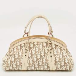 Pre Owned Dior Beige Diorissimo Fabric and Leather Floral Embroidered Frame Bag 