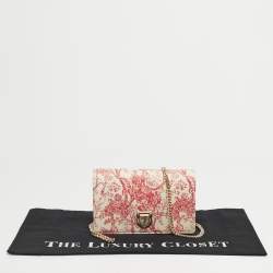 Pre Owned Dior Red/White Leather Toile de Jouy Diorama Wallet on Chain