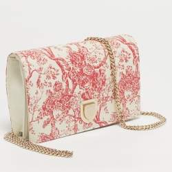 Pre Owned Dior Red/White Leather Toile de Jouy Diorama Wallet on Chain