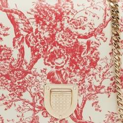 Pre Owned Dior Red/White Leather Toile de Jouy Diorama Wallet on Chain