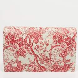 Pre Owned Dior Red/White Leather Toile de Jouy Diorama Wallet on Chain