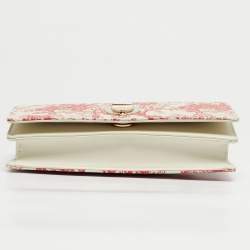Pre Owned Dior Red/White Leather Toile de Jouy Diorama Wallet on Chain