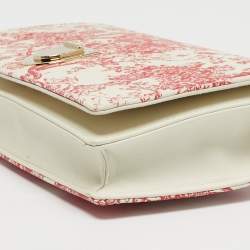 Pre Owned Dior Red/White Leather Toile de Jouy Diorama Wallet on Chain