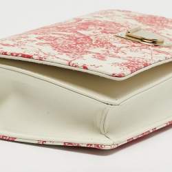 Pre Owned Dior Red/White Leather Toile de Jouy Diorama Wallet on Chain