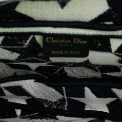 Pre Owned Dior White Embroidered Canvas Stars Saddle Bag