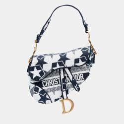 Pre Owned Dior White Embroidered Canvas Stars Saddle Bag