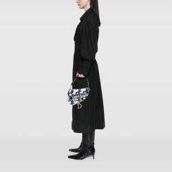 Pre Owned Dior White Embroidered Canvas Stars Saddle Bag