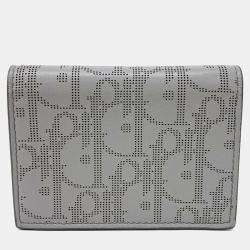 Pre Owned Dior Grey Leather Business Card Holder