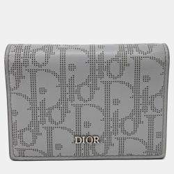 Pre Owned Dior Grey Leather Business Card Holder