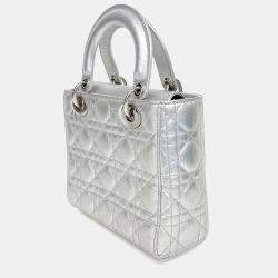 Pre Owned Dior Silver Leather Cannage Lady Bag Small