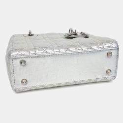 Pre Owned Dior Silver Leather Cannage Lady Bag Small