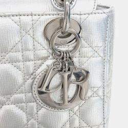 Pre Owned Dior Silver Leather Cannage Lady Bag Small