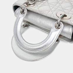 Pre Owned Dior Silver Leather Cannage Lady Bag Small