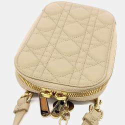 Pre Owned Dior Beige Leather Phone Holder Tote Bag