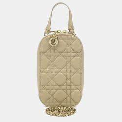 Pre Owned Dior Beige Leather Phone Holder Tote Bag