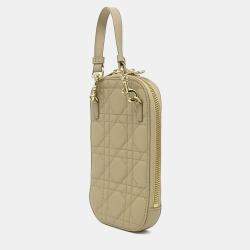 Pre Owned Dior Beige Leather Phone Holder Tote Bag