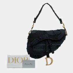 Pre Owned Dior Navy Blue Camouflage Embroidered Canvas Saddle Bag