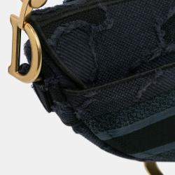 Pre Owned Dior Navy Blue Camouflage Embroidered Canvas Saddle Bag