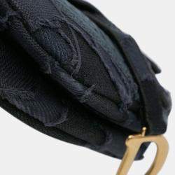 Pre Owned Dior Navy Blue Camouflage Embroidered Canvas Saddle Bag