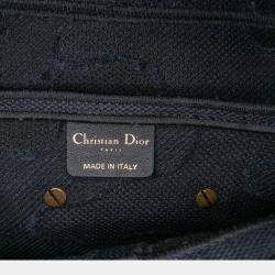 Pre Owned Dior Navy Blue Camouflage Embroidered Canvas Saddle Bag