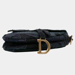 Pre Owned Dior Navy Blue Camouflage Embroidered Canvas Saddle Bag