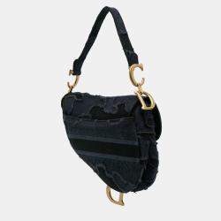 Pre Owned Dior Navy Blue Camouflage Embroidered Canvas Saddle Bag
