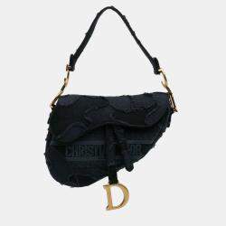 Pre Owned Dior Navy Blue Camouflage Embroidered Canvas Saddle Bag