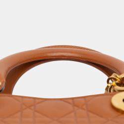 Pre Owned Dior Brown Large Ultra Matte Calfskin Cannage Embossed Lady Dior