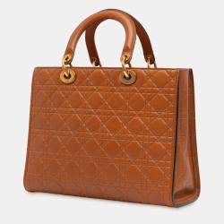 Pre Owned Dior Brown Large Ultra Matte Calfskin Cannage Embossed Lady Dior