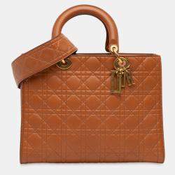 Pre Owned Dior Brown Large Ultra Matte Calfskin Cannage Embossed Lady Dior